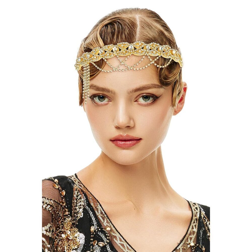1920s Flapper Headpiece Rhinestone Chain Vintage Roaring 20s Accessory